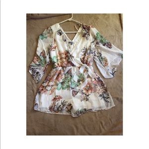 White chiffon floral romper